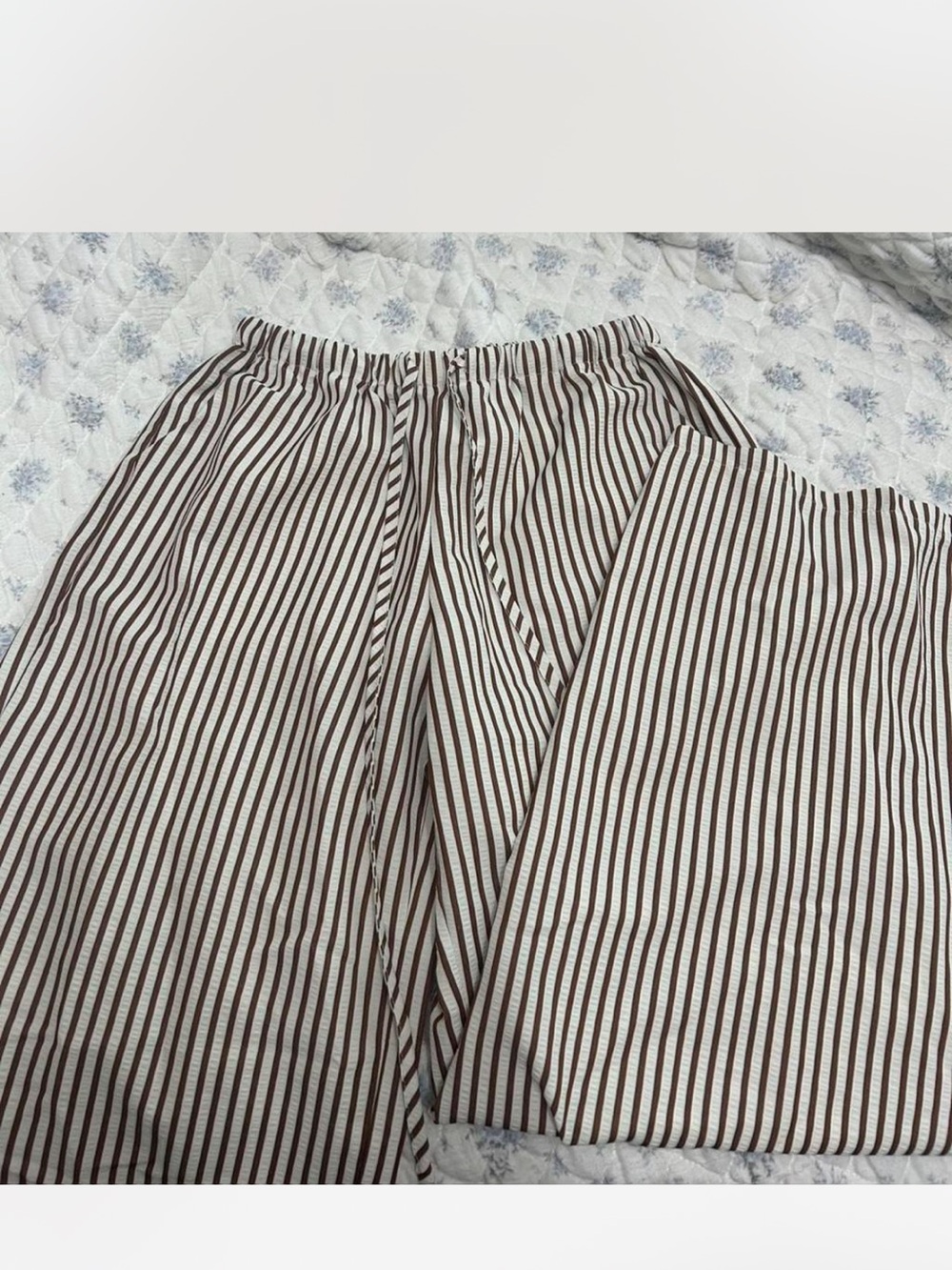 Brown & White Striped Casual Pants